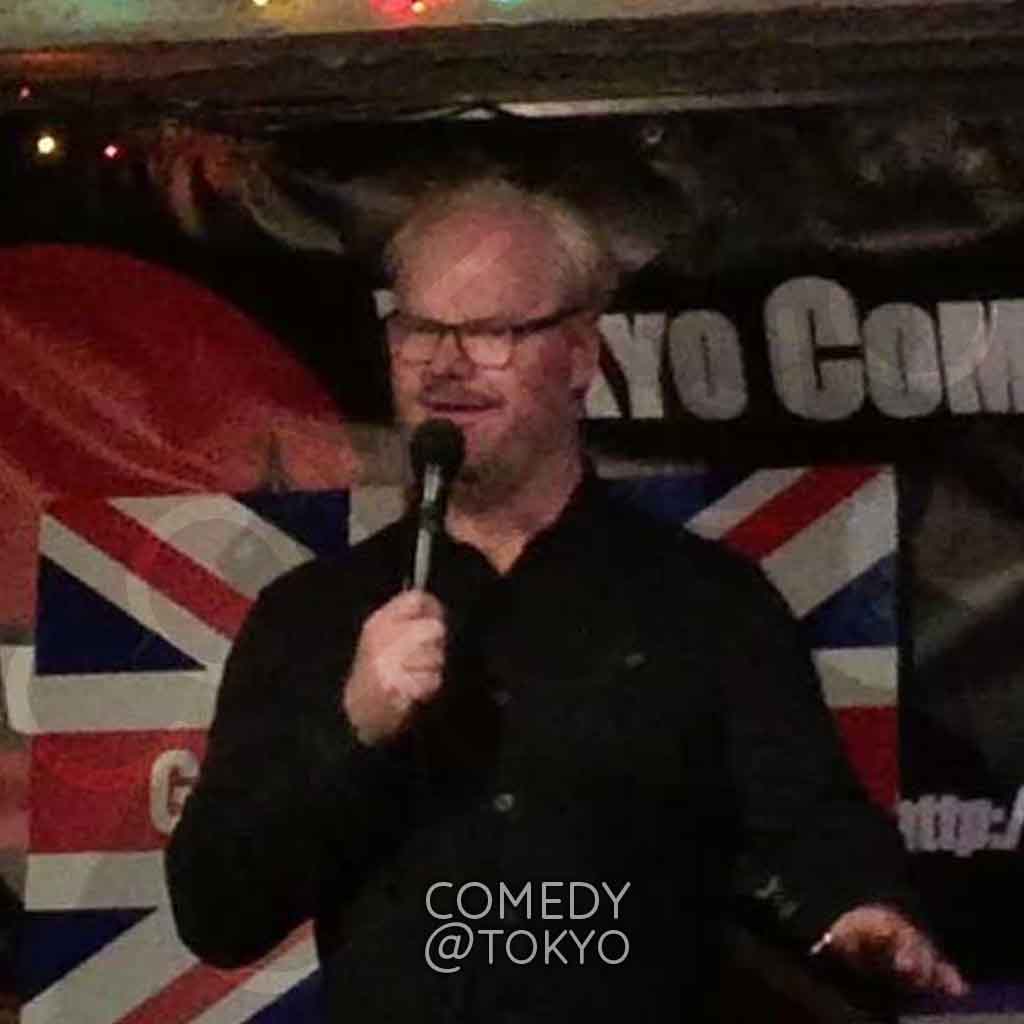 Jom Gaffigan performing in Tokyo in 2019.